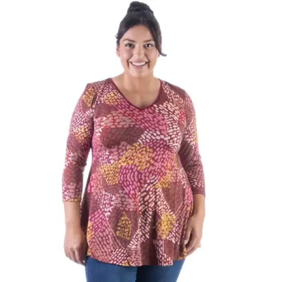 Womens Plus Size Red Print V Neck Tunic Top image {4}