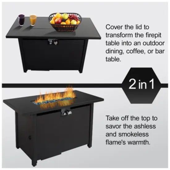 25" H x 42" W Steel Outdoor Fire Pit Table with Lid image {5}