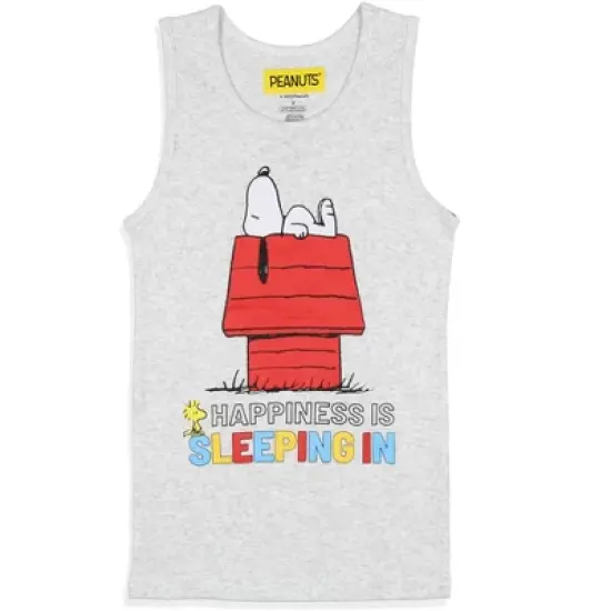 Peanuts Girls' Snoopy Happiness Is Sleeping In Pajama Set Tank Top Shorts Grey image {1}