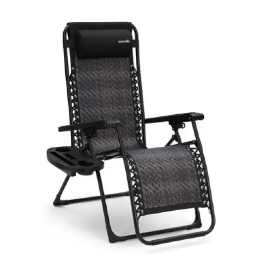 SereneLife Rattan Zero Gravity Lawn Chair - Black image {6}
