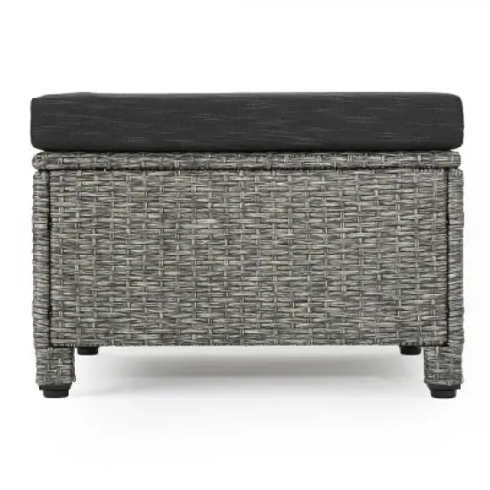 Puerta 2pk Outdoor Wicker Ottomans with Cushions - Black/Dark Gray - Christopher Knight Home image {3}
