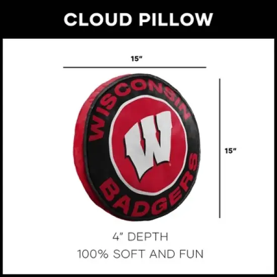 15" NCAA Wisconsin Badgers Cloud Pillow: Team Logo Round Plush image {1}
