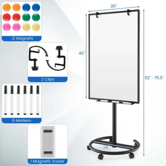 Costway Mobile Whiteboard 40" x 26" Height Adjustable Magnetic Dry Erase Board with Stand Green/Black/White image {2}