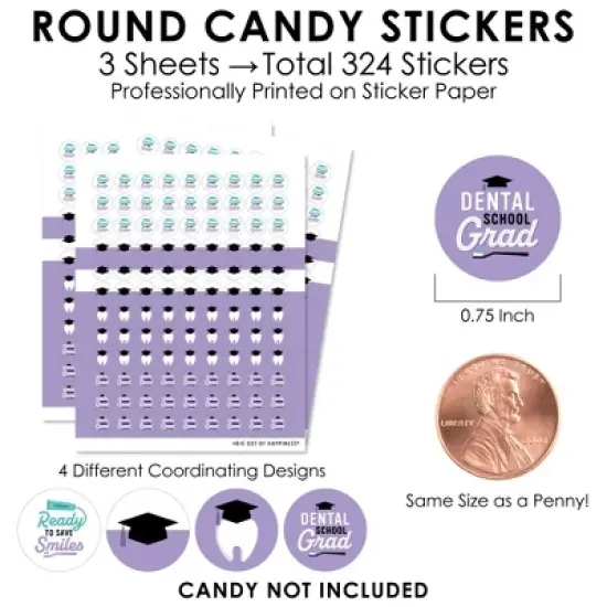 Big Dot of Happiness Dental School Grad - Dentistry and Hygienist Graduation Party Small Round Candy Stickers - Party Favor Labels - 324 Count image {2}