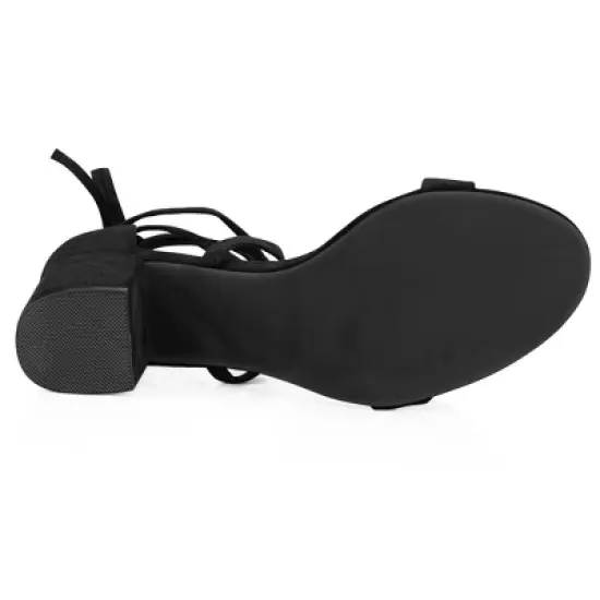 Allegra K Women's Open Toe Lace Up Mid Chunky Heeled Sandals image {4}