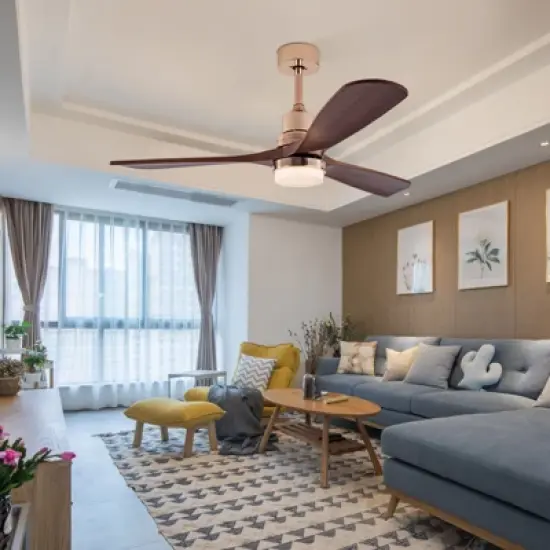 YIYIBYUS 47in LED Indoor Reversible 6 Speeds Smart Timing Ceiling Fan, Brown image {1}