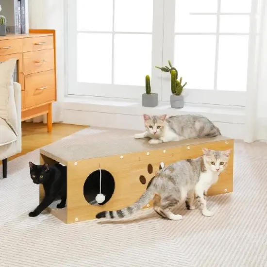MUlti-Hole Fun Cat tunnel with scratching board and Game Pom Pom Cat tunnel House, Interactive Cat scratching House image {4}