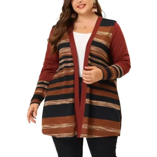 Agnes Orinda Women's Plus Size Long Open Front Striped Sweater Knit Cardigans image {5}