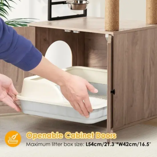 Lirago Gray Cat Tree Condo 23.6x17.7x65.4"-3-in-1 Litter Box and Play Tower image {6}