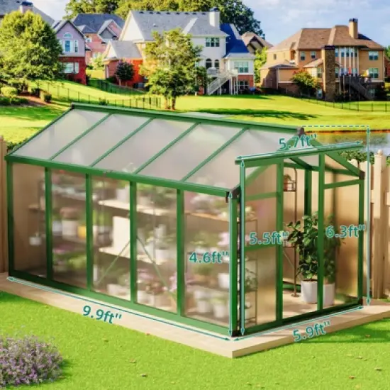 homfan Aluminum Polycarbonate Greenhouse w/ Roof Vent - Heavy Duty Walk-in for Backyard, Winter Garden, Easy Assembly image {2}