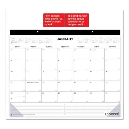 Desk Pad Calendar, 22 x 17, White Sheets, Black Binding, Clear Corners, 12-Month (Jan to Dec): 2026 image {3}