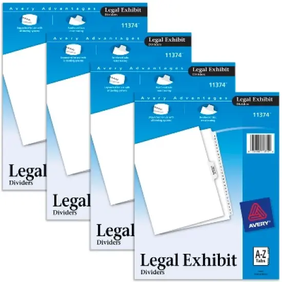 Avery Legal Exhibit Binder Dividers, Preprinted A-Z and Table of Contents Side Tabs, Unpunched Letter Size, 1 Set Collated, 4 Sets per Pack (11374) image {7}