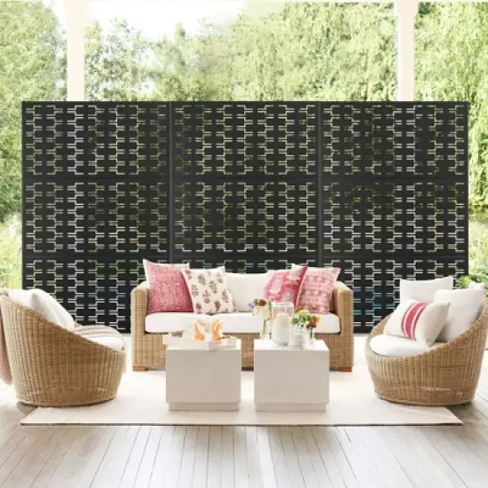 PexFix 72 in. x 47 in. Outdoor Metal Privacy Screen Garden Fence in Bricks Pattern in Black image {3}