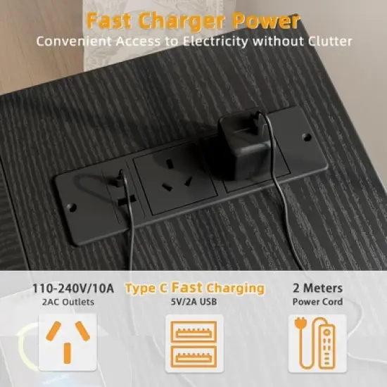 Itopfox L-Shaped Computer Desk with Power Outlets, Reversible Shelves, Gaming & Study Writing Table for Home Office, Bedroom, Living Room, Black image {5}