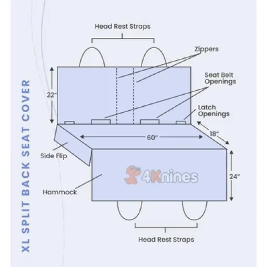 4Knines Rear Seat Cover for Fold Down Seats with Hammock Regular Black image {12}