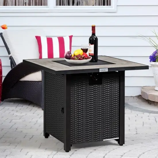 Costway 30'' Square Propane Gas Fire Pit Table Ceramic Tabletop 50,000 BTU with Cover image {9}