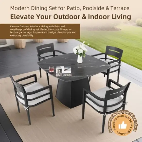 Christopher Knight Home Patio Elsie 5 Piece Aluminum and Sintered Stone Dining Set with Sunbrella Cushions image {6}
