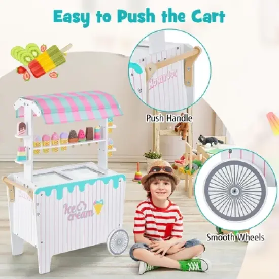 Costway Kid's Ice Cream Cart Food Trunk Play Toy Set with Display Rack & Accessories image {4}