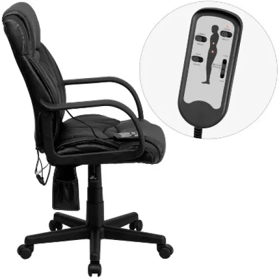 Emma and Oliver Mid-Back Ergonomic Massaging Black LeatherSoft Executive Swivel Office Arm Chair image {7}