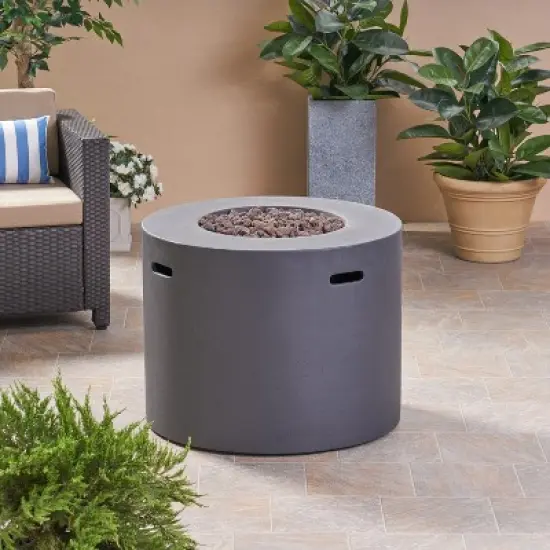 31 Inch Round Outdoor Fire Pit With Built In Tank Storage And Modern Concrete Design image {2}