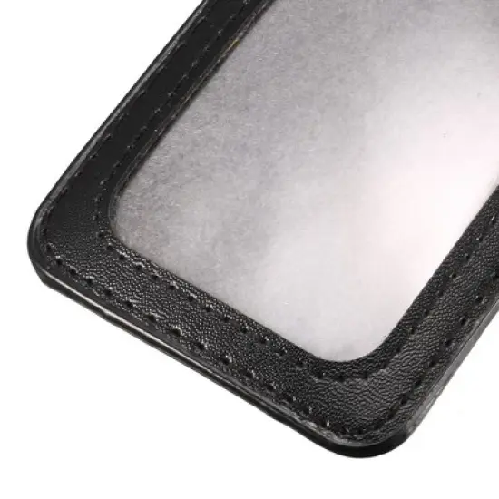 Unique Bargains Faux Leather Neck Strap Vertical Bussiness Card Holder Black 4.3" x 2.8'' image {5}