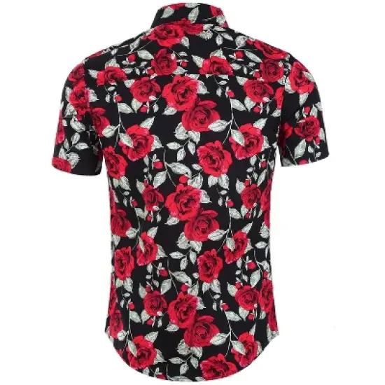 Lars Amadeus Men's Summer Floral Print Short Sleeve Button Down Beach Hawaiian Casual Shirt image {1}