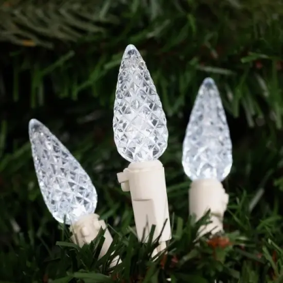 Northlight 70-Count Pure White LED Faceted C6 Christmas Lights, 23 ft White Wire image {1}