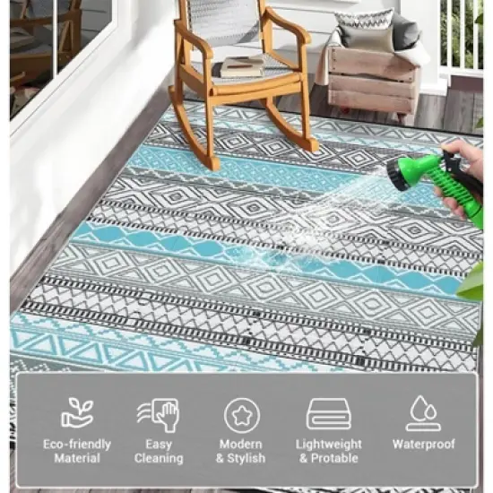 Outdoor Rugs 8x10 Waterproof Portable Camping Carpet, Reversible Outdoor Plastic Straw Rug image {6}