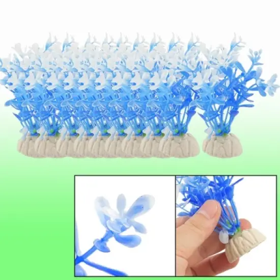 Unique Bargains Simulation Plants Grass Decor for Fish Tank 3.5" Blue White 10 Pcs image {1}