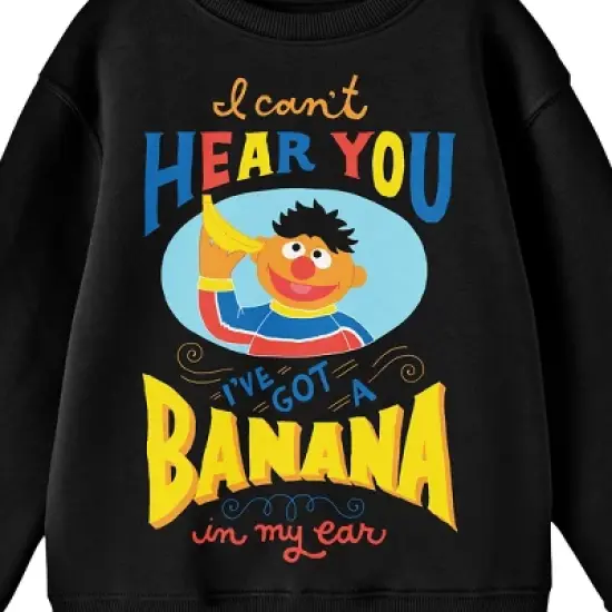 Bioworld Sesame Street Ernie "I Can't Hear You" Youth Black Crew Neck Sweatshirt image {1}