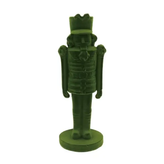 Transpac Medium Flocked Green Nutcracker Figurine Christmas Decor Tabletop Gift for Holiday Decorations Indoor Use image {1}