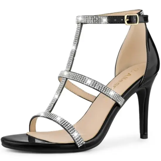 Allegra K Women's Rhinestone Ankle Strap Stiletto High Heel Sandals image {8}