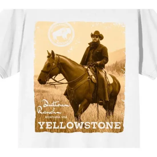 Yellowstone Rip Wheeler On Horse Poster Art Crew Neck Short Sleeve Women's White T-shirt image {1}