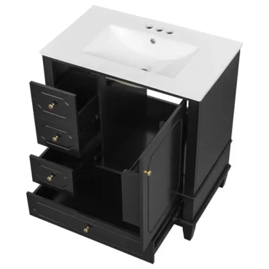 Whisen 30" Bathroom Vanity with Sink, Soft-Close Door & 3 Drawers image {12}