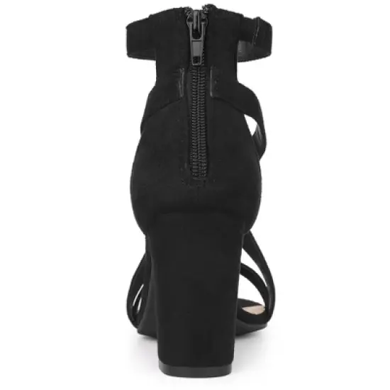 Allegra K Women's Crisscross Ankle Strap Chunky Heel Sandals image {3}