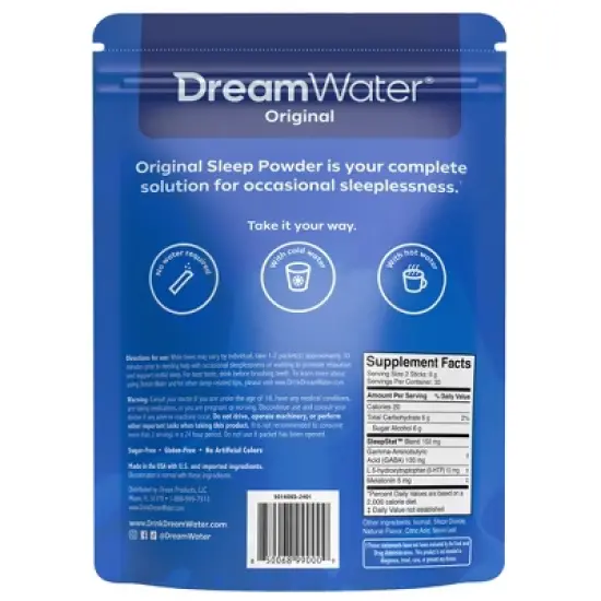 Dream Water Sleep Powder-Sugar-Free,GABA,Melatonin,5-HTP,Snoozeberry,60-Count image {6}