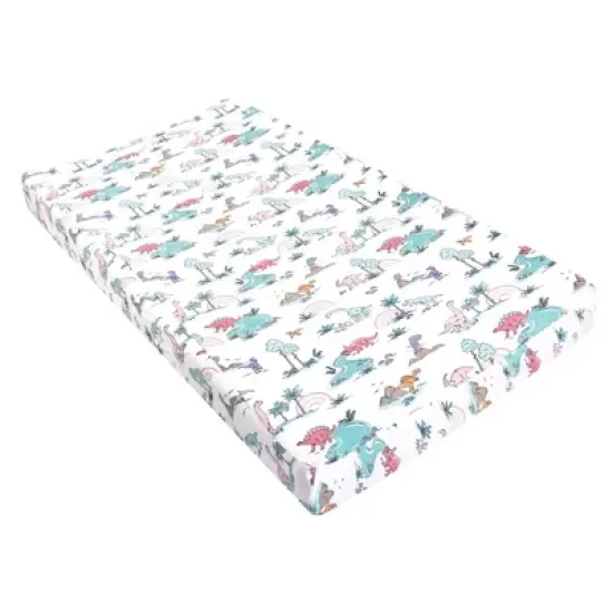 Hudson Baby Infant Girl Changing Pad Cover, Pink Dinosaur Adventures, One Size image {2}