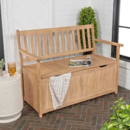 happimess Sophie 48" Traditional Farmhouse Lift-Top Acacia Wood Storage & Entry Bench image {1}