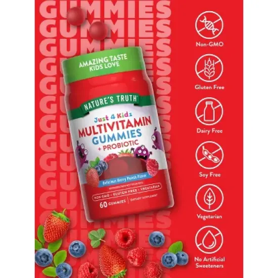 Nature's Truth Kids Multivitamin Gummies with Probiotics | 60 Count | Berry Punch Flavor image {2}