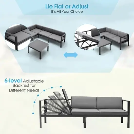 Tangkula 3PCS Patio Furniture Set Aluminum Lounge Adjust Back Recliner Sofa Table Cushion image {8}