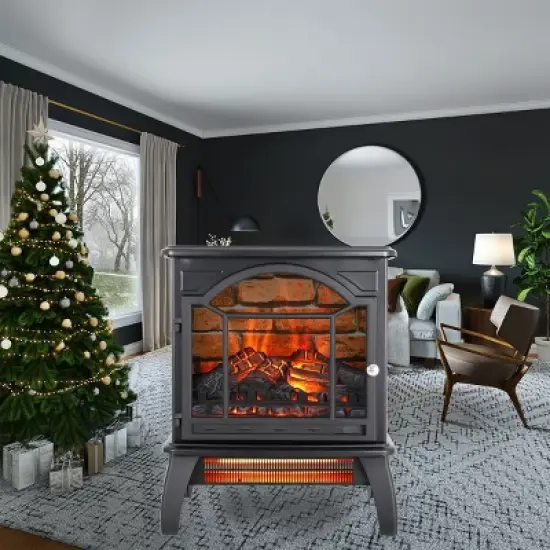SEVOBAL Fireplace Insert Heater Mantel 3D Flame Quartz Fireplace Stove Bottom Air Outlet Fire Place Panoramic 3-Side View, Black, 19.61"*12.99"*20.98" image {1}