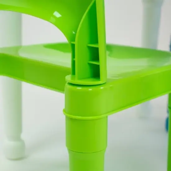 3pc Kids' 2 in 1 Square Activity Table with Chairs and 100pc Building Blocks White/Green/Blue - Humble Crew image {2}