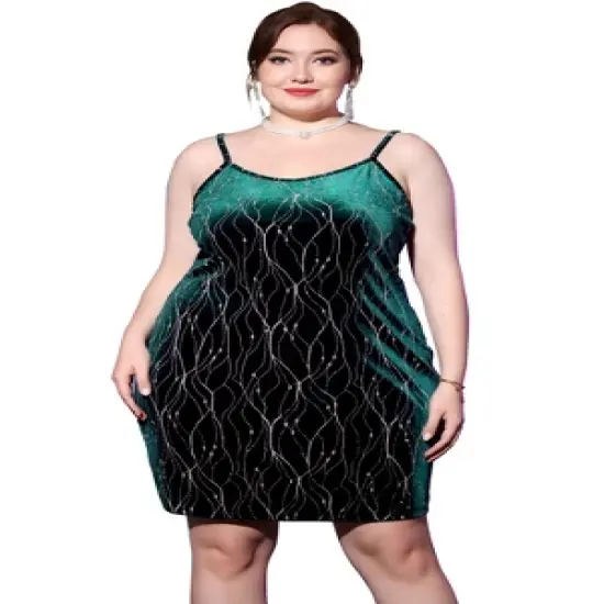 Agnes Orinda Women's Plus Size Velvet Sleeveless Cami Bodycon Club Party Mini Dresses image {2}