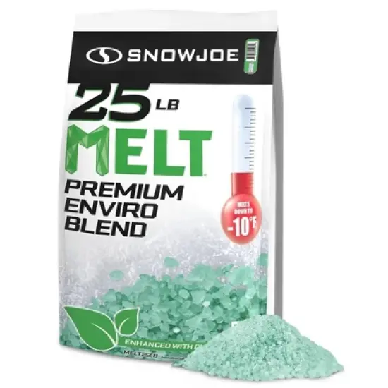 Snow Joe Premium Enviro Blend Snow & Ice Melt, Green-Coated Deicer Crystals, 25 lb - Safer Melter for Vegetation, Concrete & Metals image {6}