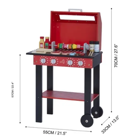 Teamson Kids Little Helper Backyard BBQ Grill Playset with Interactive Features and 25 Play Cooking Accessories, Red/Black image {3}