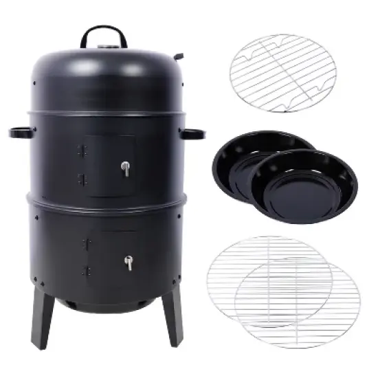 HANPURE Charcoal Smoker Grill Wood Smoker Grills Outdoor Cooking 16 Inch Vertical Smoker Portable BBQ Grill for Camping, Black image {16}