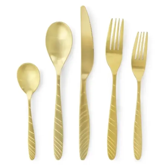 Megachef La Vague 20 Piece Flatware Utensil Set, Stainless Steel Silverware Metal Service for 4 in Matte Gold image {6}