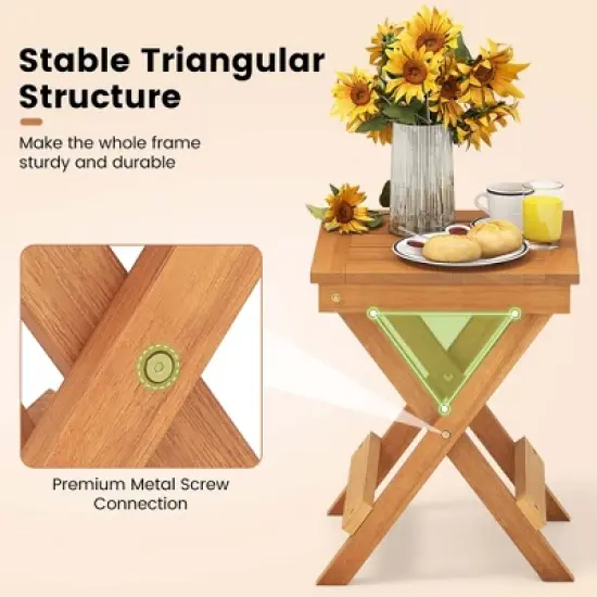 Costway 14" Compact Folding Side Table with Slatted Tabletop Stable Triangular Structure image {7}