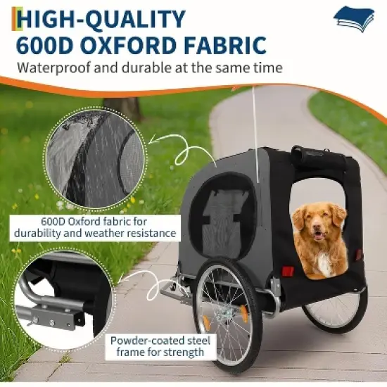 Dog Bike Trailer & Jogging Stroller &ndash; 2-in-1 Convertible Pet Bicycle Carrier for Medium & Large Dogs up to 88 lbs, 16" Air-Filled Tires, Black image {3}