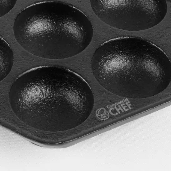 Commercial Chef Cast Iron Danish Aebleskiver Pan, Preseasoned Cast Iron Cookware for Pancake Puffs, Makes 7 Pancake Balls  image {1}